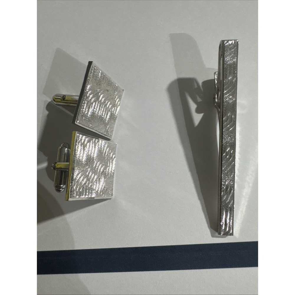 Vintage Anson Silver Tone Tie Clip And Cuff Links Set
